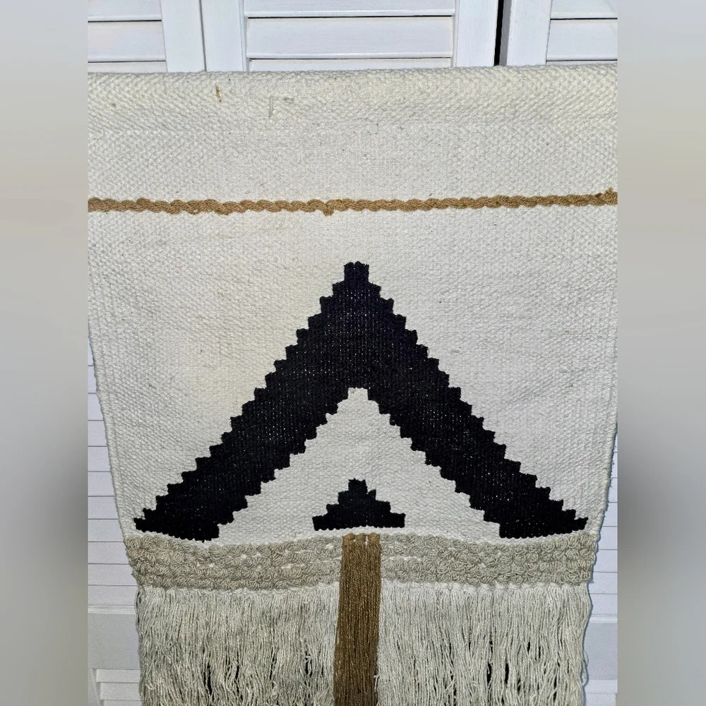Woven Geometric Black and Cream Wall Hanging Decor